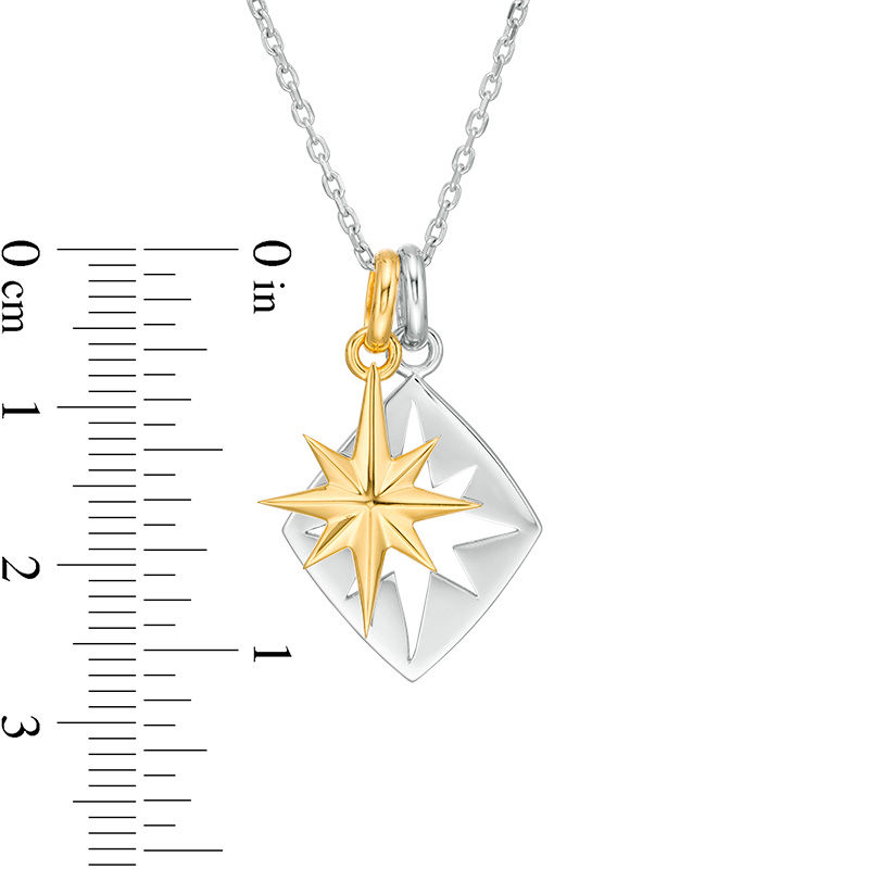 Main Image 3 of EFFY™ Collection Men's North Star Charm and Cut-Out Diamond-Shaped Pendant in Sterling Silver and 18K Gold Plate - 22"