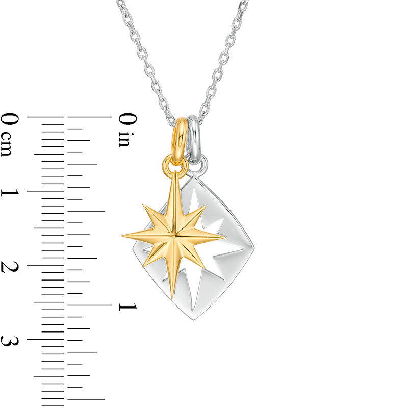 EFFY™ Collection Men's North Star Charm and Cut-Out Diamond-Shaped Pendant in Sterling Silver and 18K Gold Plate - 22"