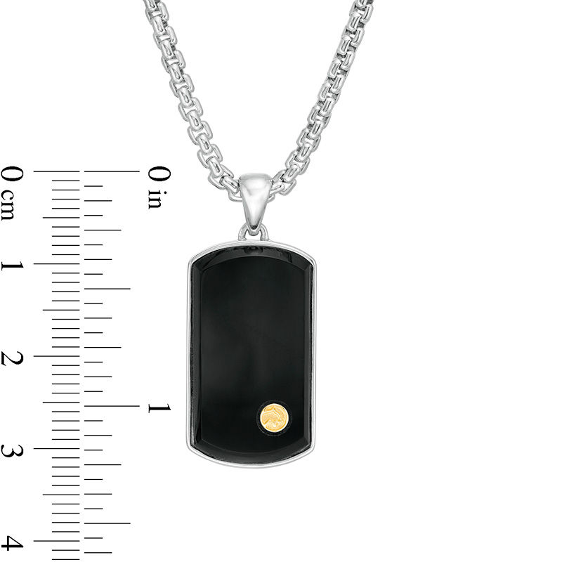 EFFY™ Collection Men's Rectangle Onyx Bevelled Edge Panther Accent Dog Tag Pendant in Sterling Silver and 18K Gold - 22"