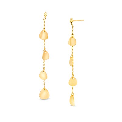 Flower Petal Station Chain Drop Earrings in 14K Gold