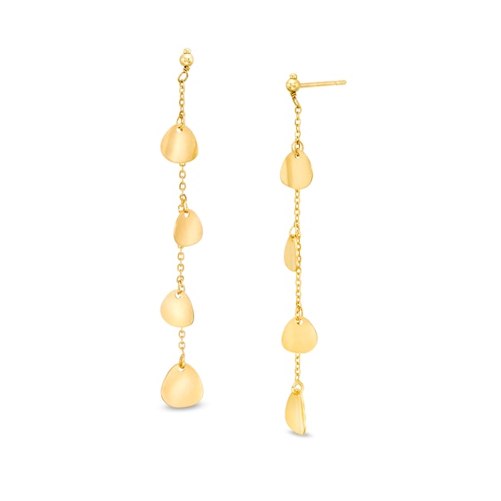 Flower Petal Station Chain Drop Earrings in 14K Gold
