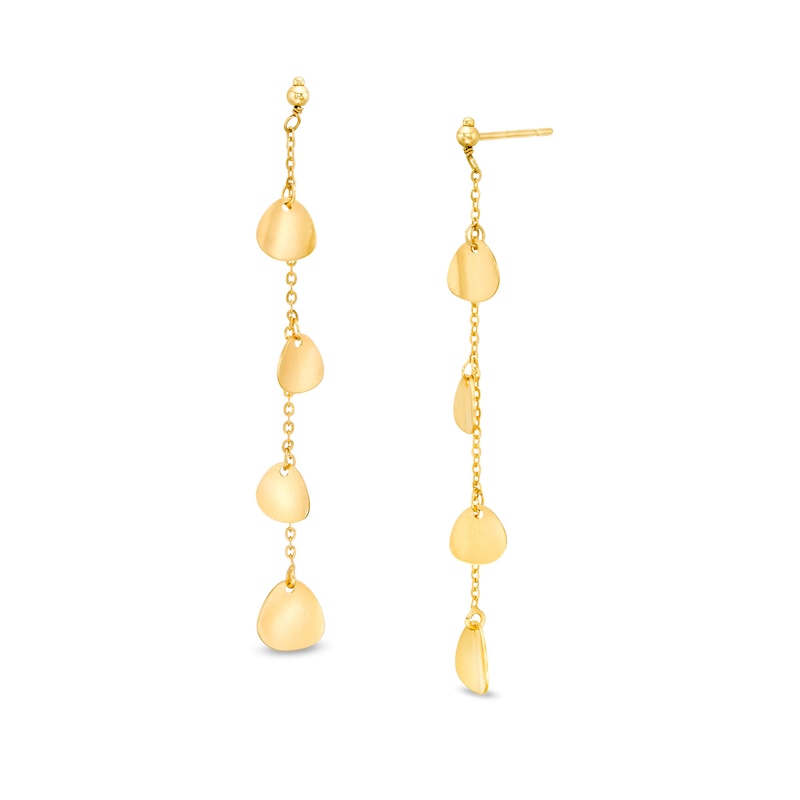 Flower Petal Station Chain Drop Earrings in 14K Gold