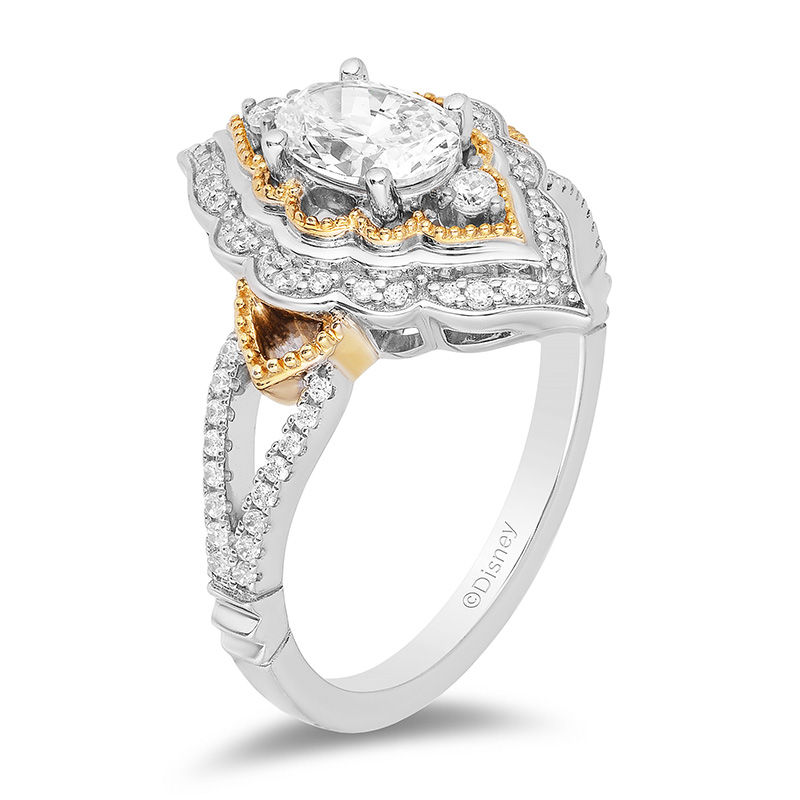 Enchanted Disney Aladdin 1.00 CT. T.W. Oval Diamond Arabesque Frame Engagement Ring in 14K Two-Tone Gold