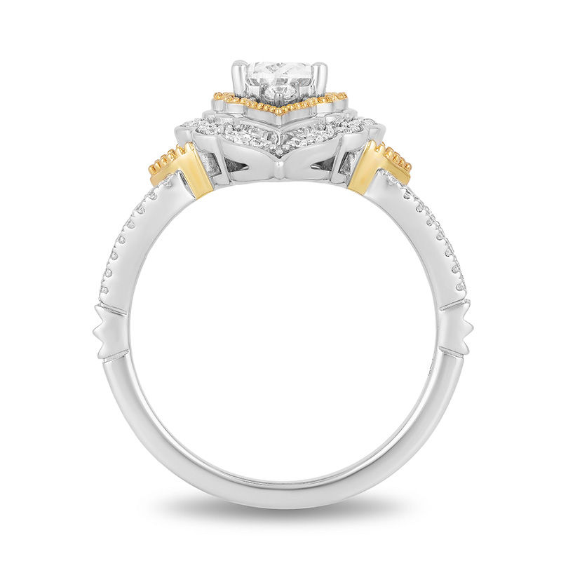 Enchanted Disney Aladdin 1.00 CT. T.W. Oval Diamond Arabesque Frame Engagement Ring in 14K Two-Tone Gold