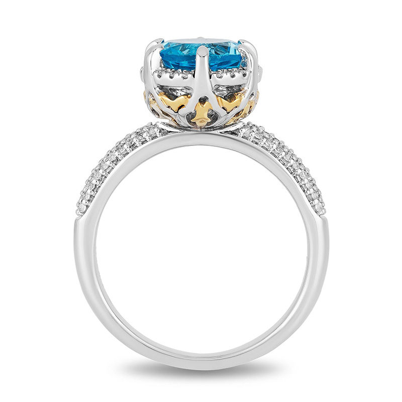 Enchanted Disney Aladdin 8.0mm Swiss Blue Topaz and 0.18 CT. T.W. Diamond Frame Ring in 10K Two-Tone Gold