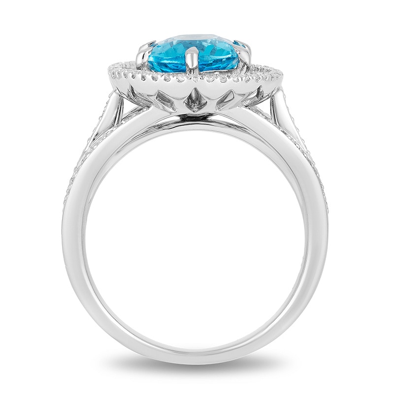 Enchanted Disney Aladdin Oval Swiss Blue Topaz and 0.23 CT. T.W. Diamond Frame Split Shank Ring Sterling Silver