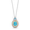 Thumbnail Image 0 of Enchanted Disney Aladdin Oval Swiss Blue Topaz and 0.18 CT. T.W. Diamond Frame Pendant in 10K Two-Tone Gold - 19"