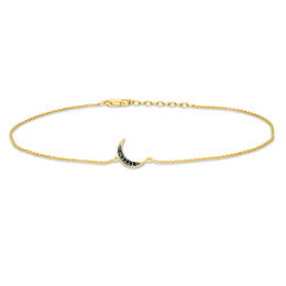 Black Diamond Accent Crescent Moon Anklet in Sterling Silver with 14K Gold Plate - 10&quot;