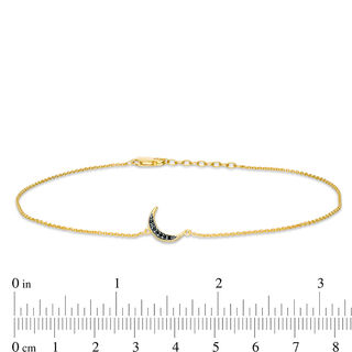 Black Diamond Accent Crescent Moon Anklet in Sterling Silver with 14K Gold Plate - 10"