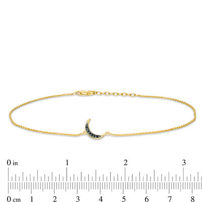 Black Diamond Accent Crescent Moon Anklet in Sterling Silver with 14K Gold Plate - 10"