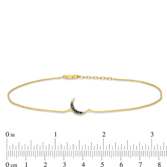 Black Diamond Accent Crescent Moon Anklet in Sterling Silver with 14K Gold Plate - 10"