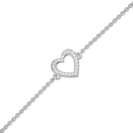 0.067 CT. T.W. Diamond Heart Outline Anklet in Sterling Silver - 10&quot;
