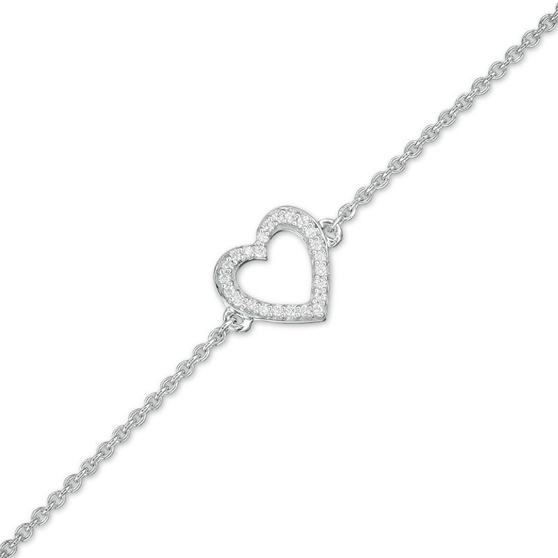 0.067 CT. T.W. Diamond Heart Outline Anklet in Sterling Silver - 10"|Peoples Jewellers