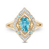 Thumbnail Image 1 of Enchanted Disney Aladdin Pear-Shaped Swiss Blue Topaz and 0.089 CT. T.W. Diamond Arabesque Frame Ring in 10K Gold
