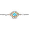 Thumbnail Image 2 of Enchanted Disney Aladdin Oval Swiss Blue Topaz and 0.065 CT. T.W. Diamond Bolo Bracelet in Sterling Silver and 10K Gold