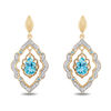 Enchanted Disney Aladdin Pear-Shaped Swiss Blue Topaz and 0.16 CT. T.W. Diamond Arabesque Frame Earrings in 10K Gold