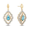 Thumbnail Image 1 of Enchanted Disney Aladdin Pear-Shaped Swiss Blue Topaz and 0.16 CT. T.W. Diamond Arabesque Frame Earrings in 10K Gold