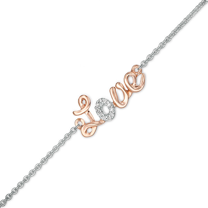 Diamond Accent "Love" Anklet in Sterling Silver and 10K Rose Gold - 10"