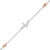 Thumbnail Image 1 of 0.04 CT. T.W. Diamond Heartbeat with Hearts Station Anklet in Sterling Silver and 10K Rose Gold - 10"