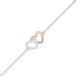 0.04 CT. T.W. Diamond Interlinking Hearts Anklet in Sterling Silver and 10K Rose Gold - 10&quot;