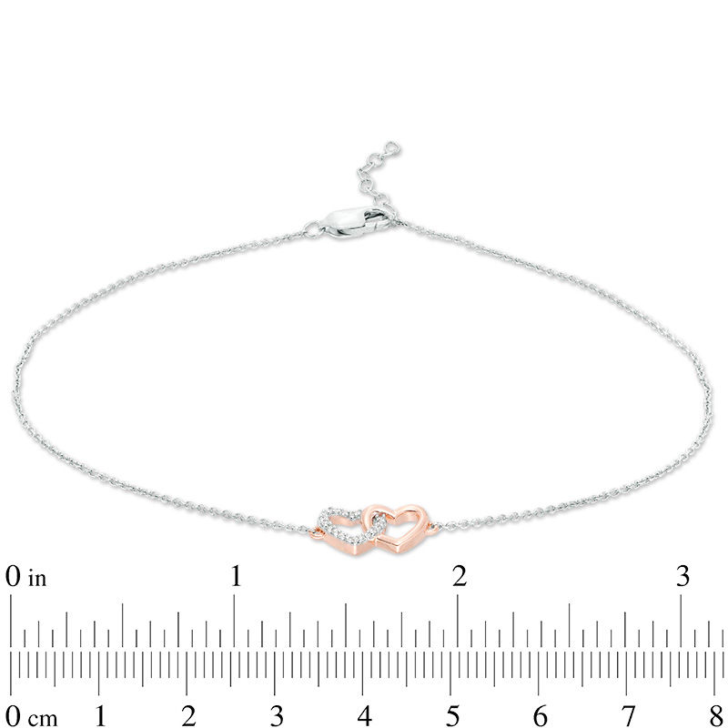 0.04 CT. T.W. Diamond Interlinking Hearts Anklet in Sterling Silver and 10K Rose Gold - 10"