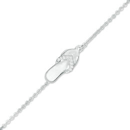 Diamond Accent Flip Flop Charm Anklet in Sterling Silver - 10&quot;