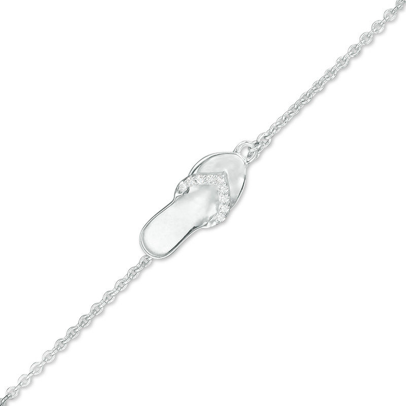 Diamond Accent Flip Flop Charm Anklet in Sterling Silver - 10"