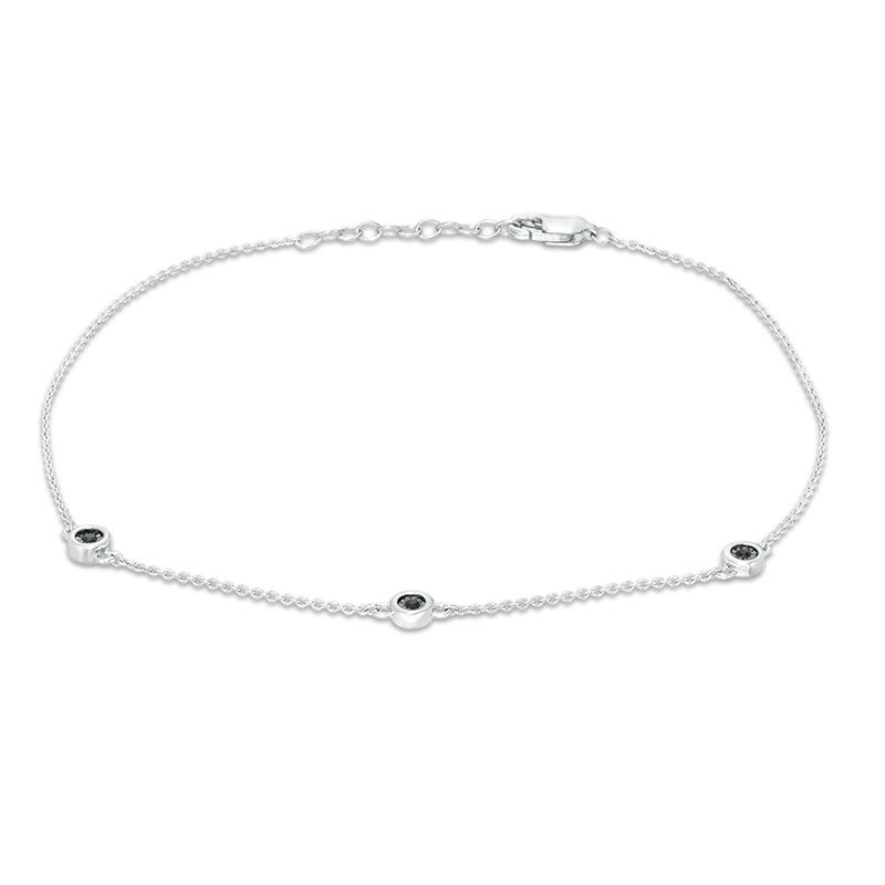 Black Diamond Accent Circle Station Anklet in Sterling Silver - 10"