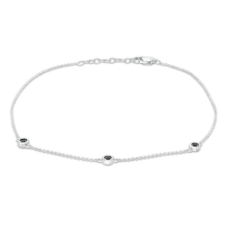 Black Diamond Accent Circle Station Anklet in Sterling Silver - 10"|Peoples Jewellers