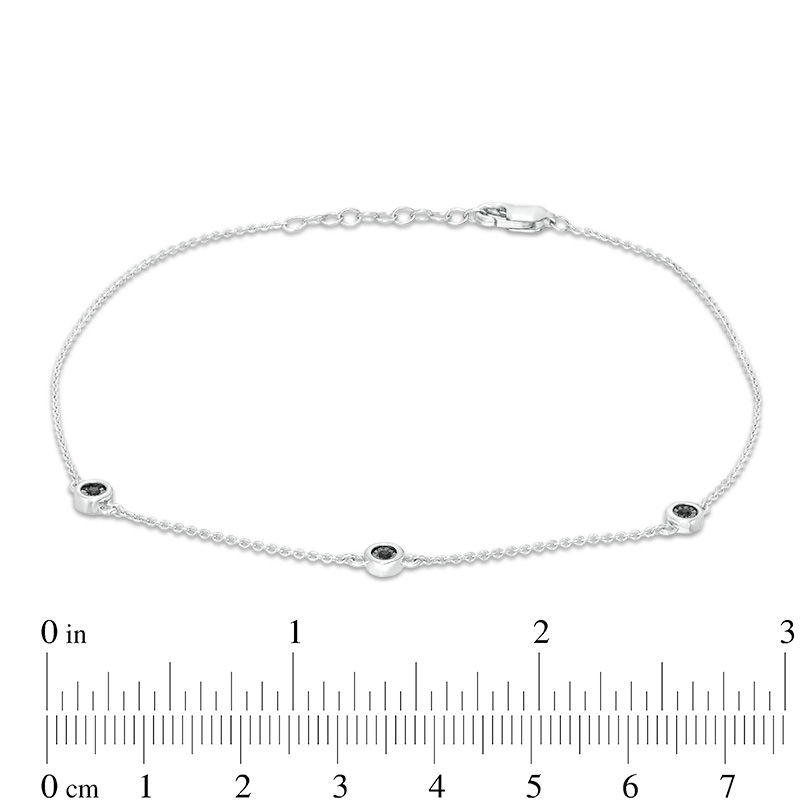 Black Diamond Accent Circle Station Anklet in Sterling Silver - 10"