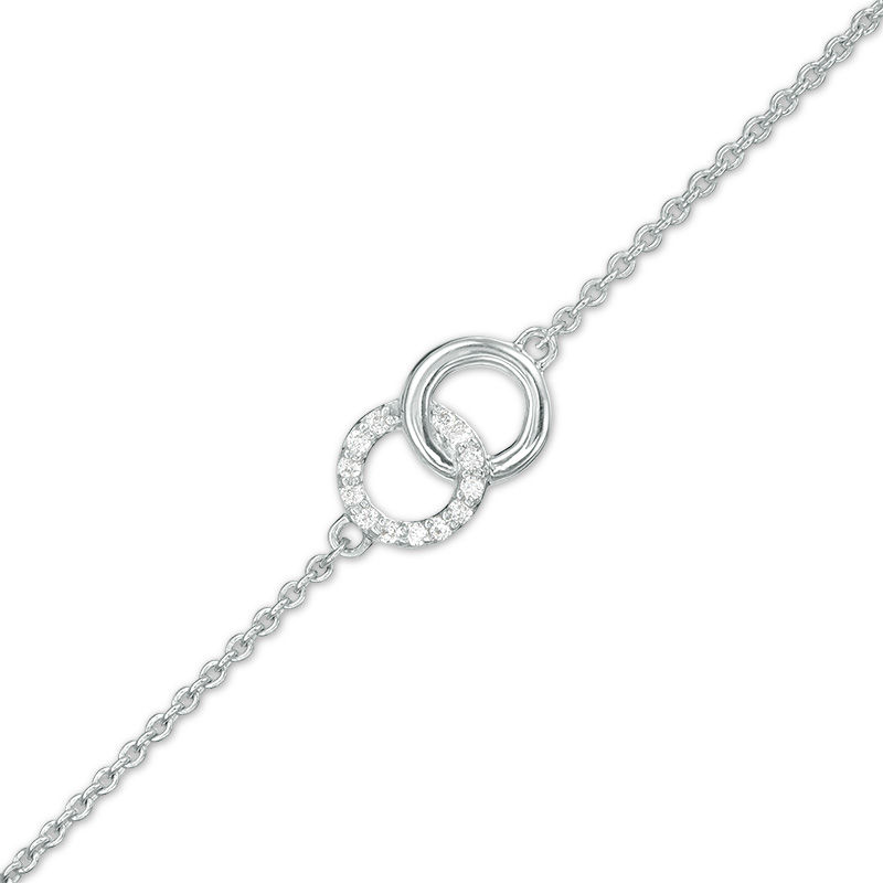 0.04 CT. T.W. Diamond Interlocking Circles Anklet in Sterling Silver - 10"