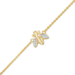Diamond Accent Bumblebee Anklet in Sterling Silver with 14K Gold Plate - 10&quot;