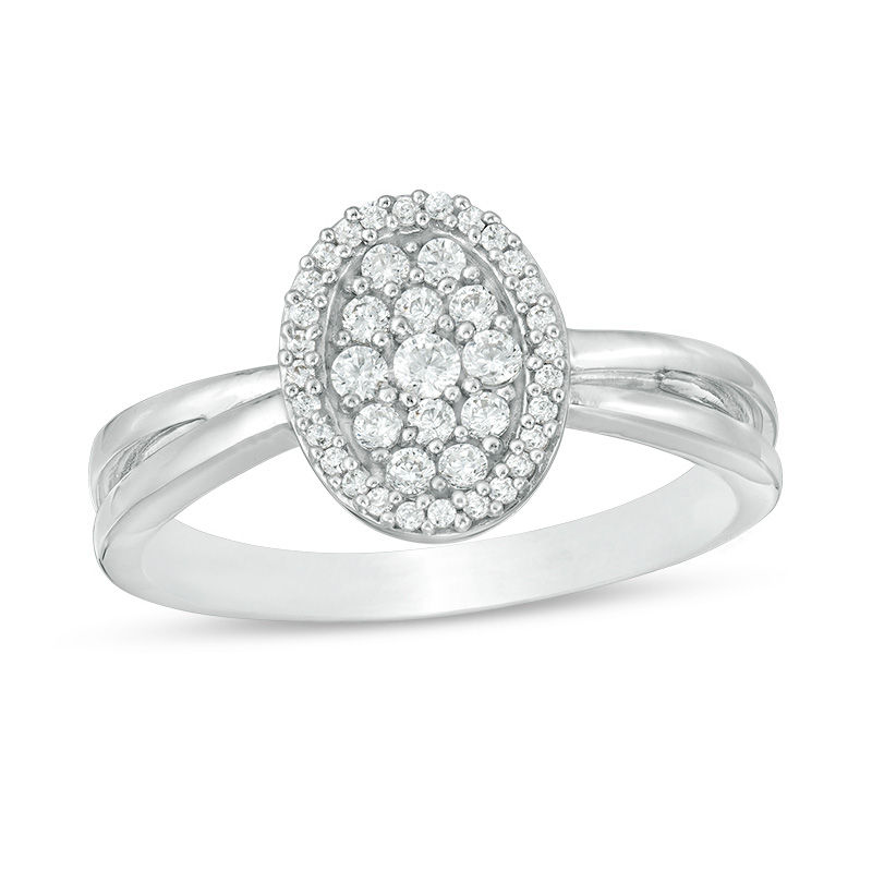 0.23 CT. T.W. Composite Diamond Oval Frame Ring in 10K White Gold|Peoples Jewellers