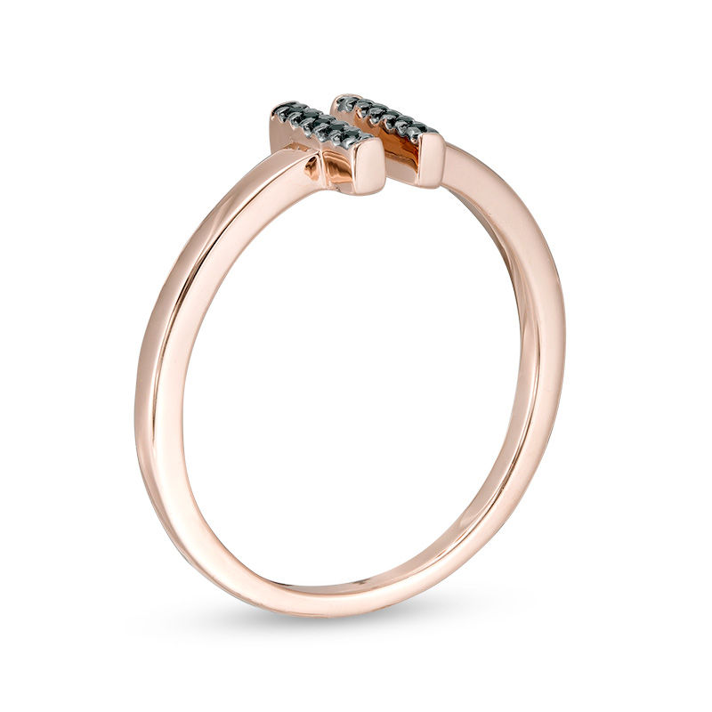 Black Diamond Accent Double Vertical Bar Open Ring in 10K Rose Gold