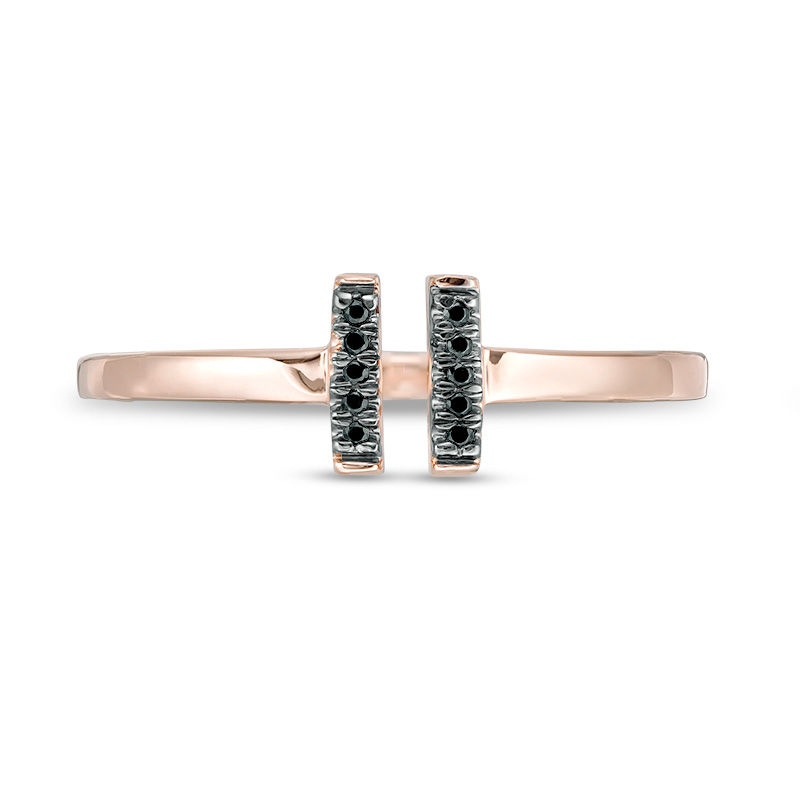 Black Diamond Accent Double Vertical Bar Open Ring in 10K Rose Gold