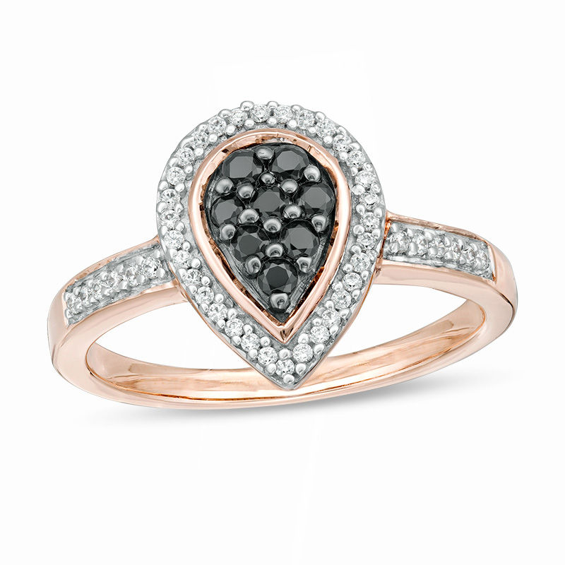 0.29 CT. T.W. Enhanced Black and White Composite Diamond Pear-Shaped Frame Ring in 10K Rose Gold|Peoples Jewellers