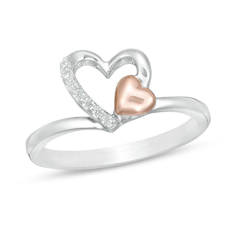 0.04 CT. T.W. Diamond Double Heart Ring in Sterling Silver and 10K Rose Gold