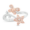 Thumbnail Image 0 of 0.18 CT. T.W. Diamond Flower and Butterfly Wrap Ring in Sterling Silver and 10K Rose Gold
