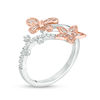 Thumbnail Image 2 of 0.18 CT. T.W. Diamond Flower and Butterfly Wrap Ring in Sterling Silver and 10K Rose Gold