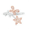 Thumbnail Image 3 of 0.18 CT. T.W. Diamond Flower and Butterfly Wrap Ring in Sterling Silver and 10K Rose Gold