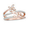 Thumbnail Image 1 of 0.145 CT. T.W. Diamond Butterfly and Leaf Multi-Row Wrap Ring in 10K Rose Gold