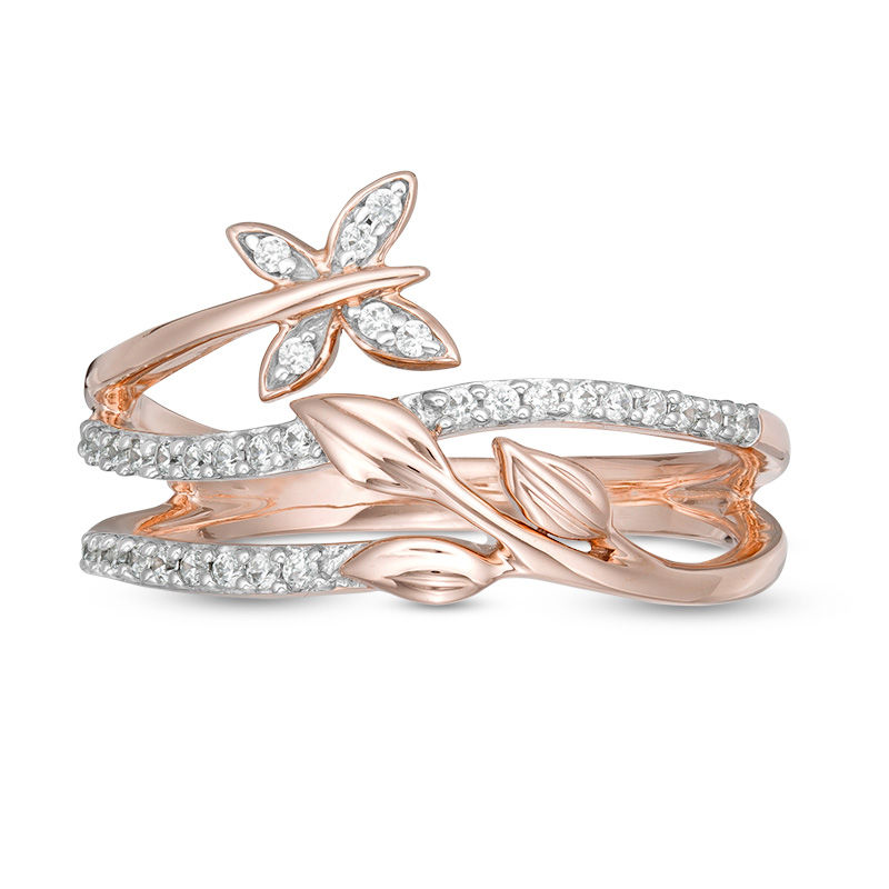 Black Diamond Butterfly Engagement Rings Rose Gold ADLR525