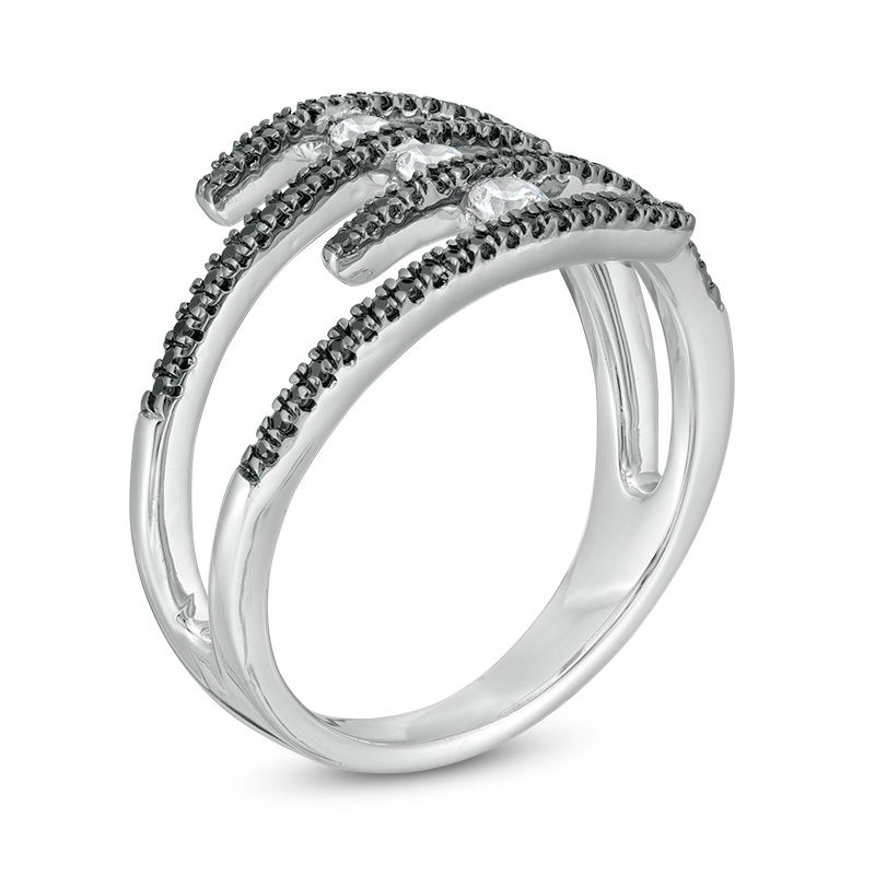 0.37 CT. T.W. Enhanced Black and White Diamond Multi-Row Open Shank Wrap Ring in Sterling Silver