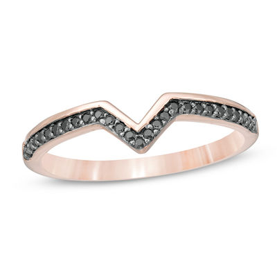 0.116 CT. T.W. Black Diamond Chevron Ring in 10K Rose Gold