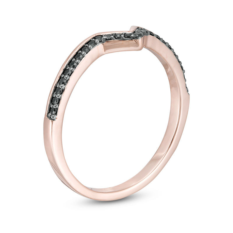 Main Image 3 of 0.116 CT. T.W. Black Diamond Chevron Ring in 10K Rose Gold
