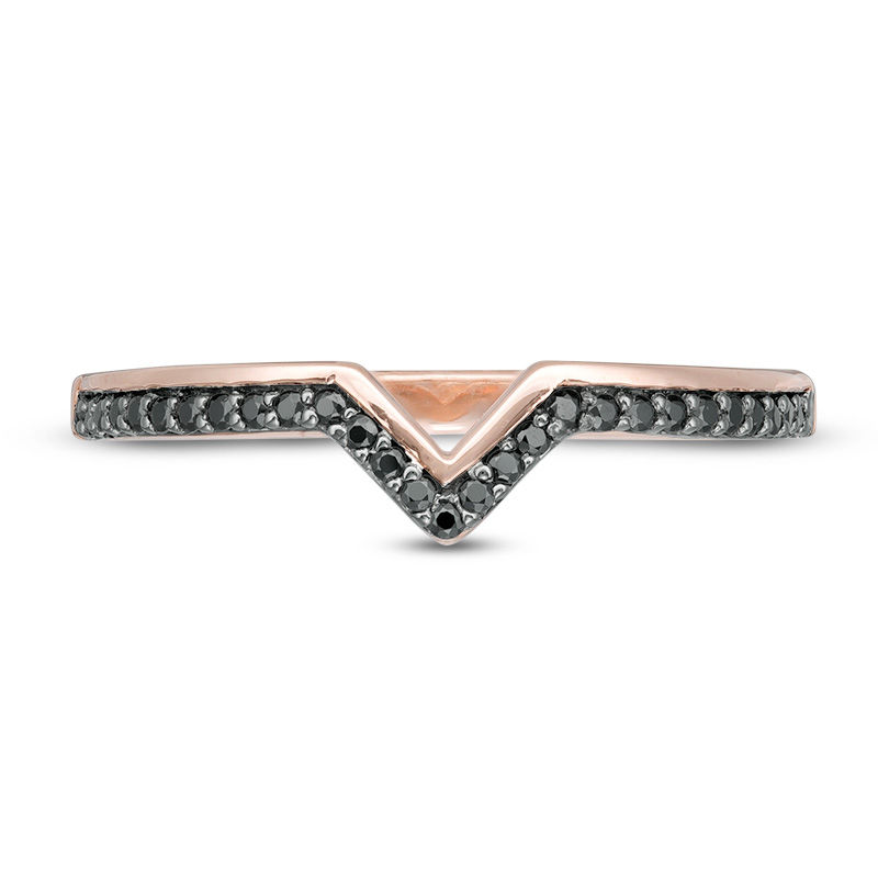 Main Image 4 of 0.116 CT. T.W. Black Diamond Chevron Ring in 10K Rose Gold