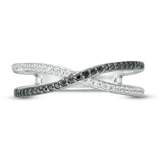 0.18 CT. T.W. Enhanced Black and White Diamond Crossover Ring in Sterling Silver