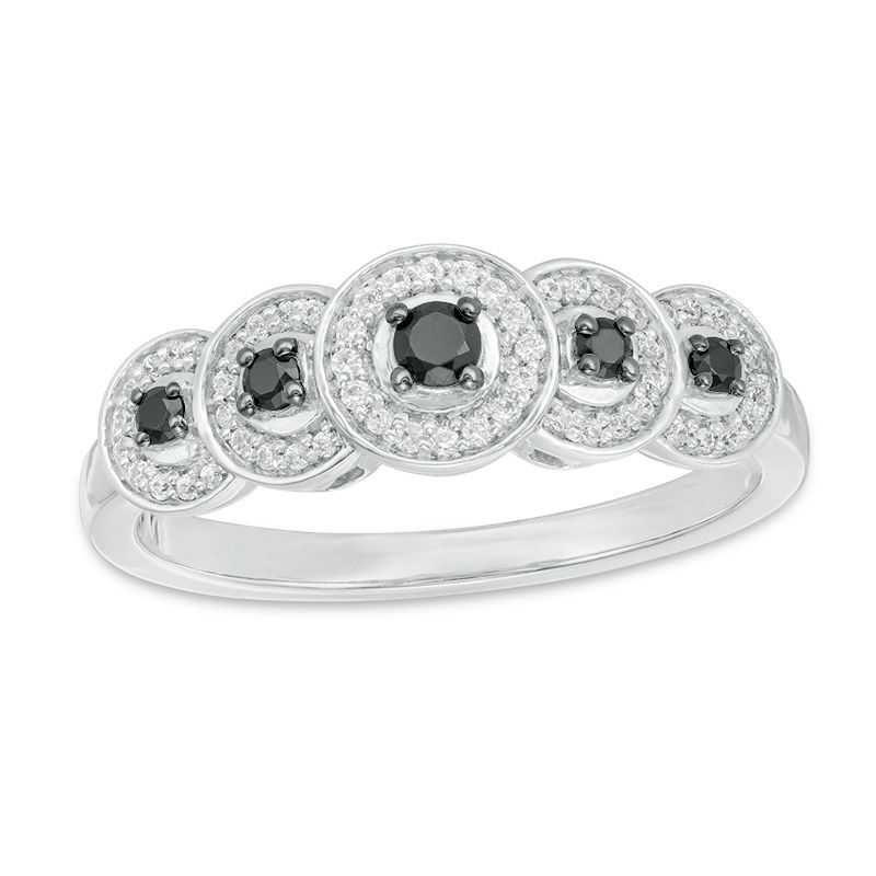 0.23 CT. T.W. Enhanced Black and White Diamond Frame Five Stone Ring in 10K White Gold|Peoples Jewellers