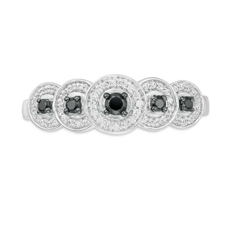 0.23 CT. T.W. Enhanced Black and White Diamond Frame Five Stone Ring in 10K White Gold