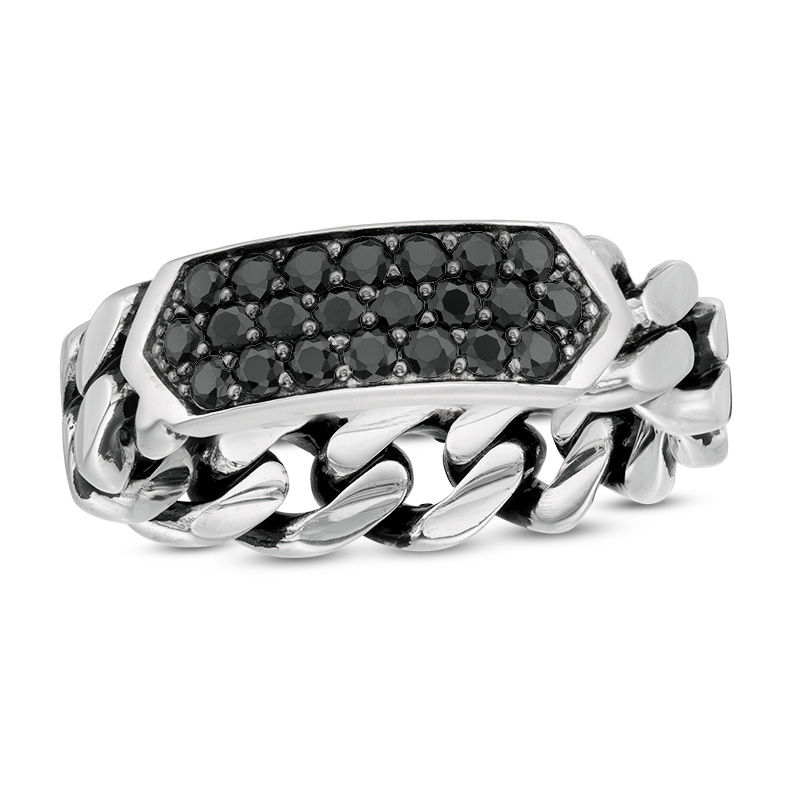 EFFY™ Collection Men's Black Spinel Geometric Chain Link Ring in Sterling Silver